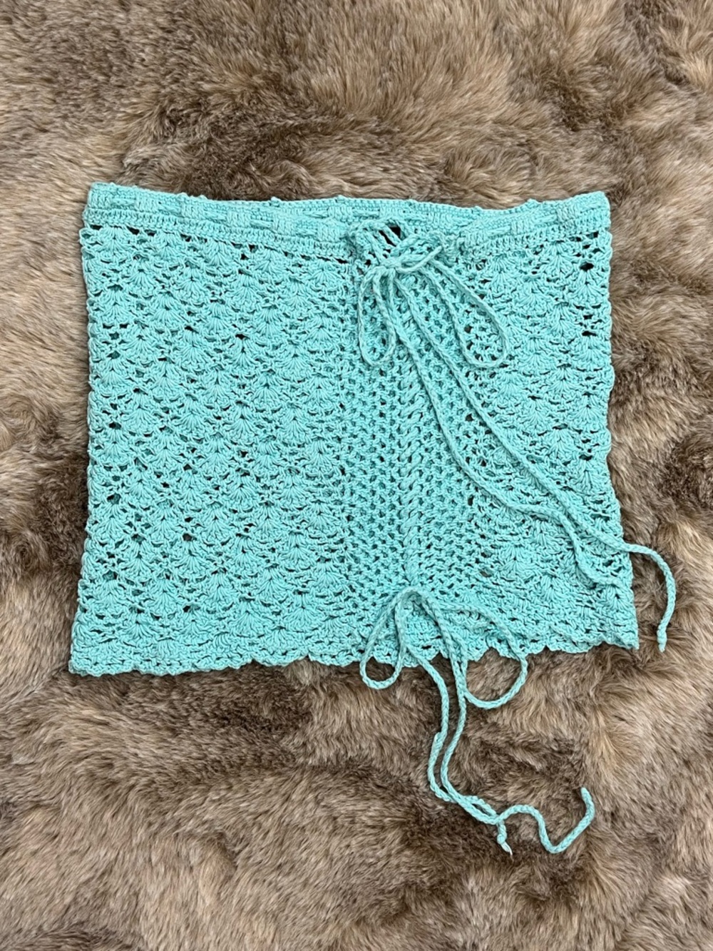 Hot Miami Styles Teal Crochet Swim Cover Up Tie Mini Skirt NWOT